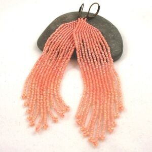 Peach Pink Bead Fringe Earrings